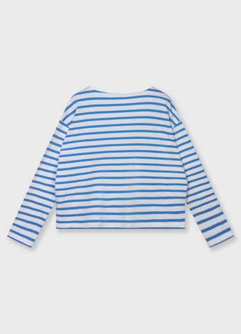 Bootsausschnitt-Oberteil mit Streifen | white/ultramarine
