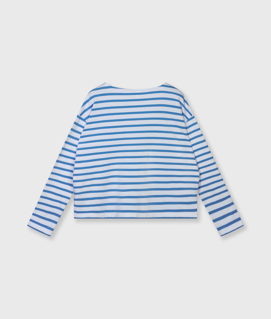 Bootsausschnitt-Oberteil mit Streifen | white/ultramarine