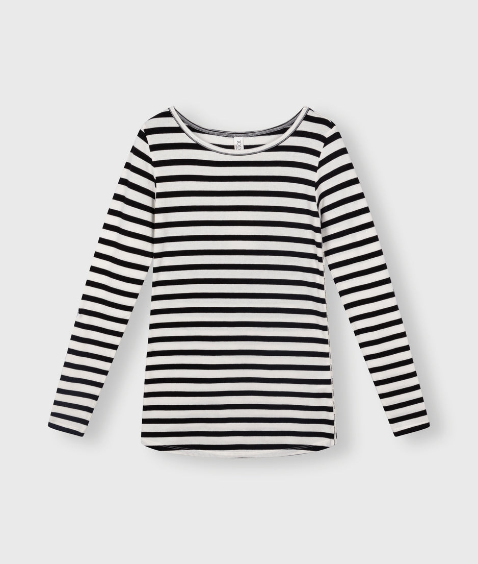 soft boat neck top stripes | ecru/black