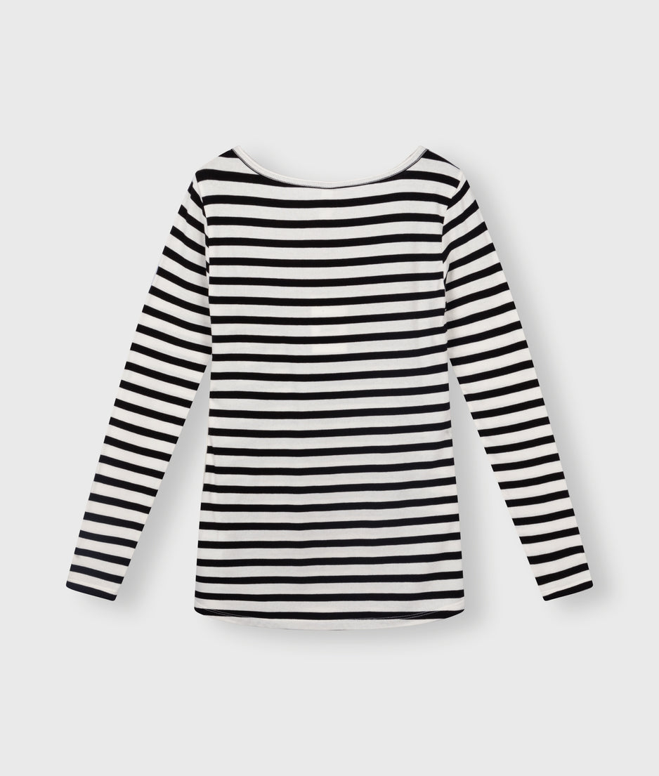 soft boat neck top stripes | ecru/black