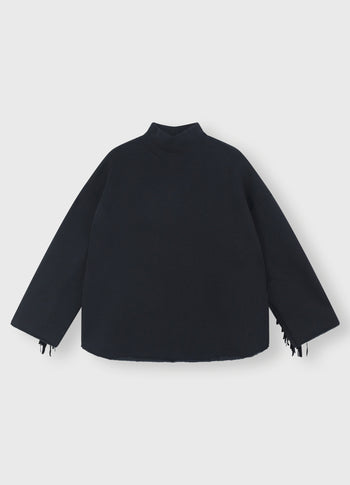 high neck sweater fringe | black
