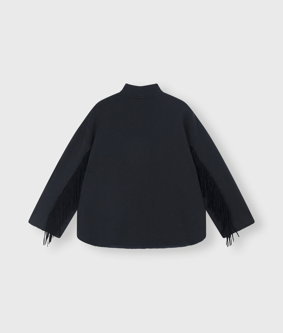 high neck sweater fringe | black
