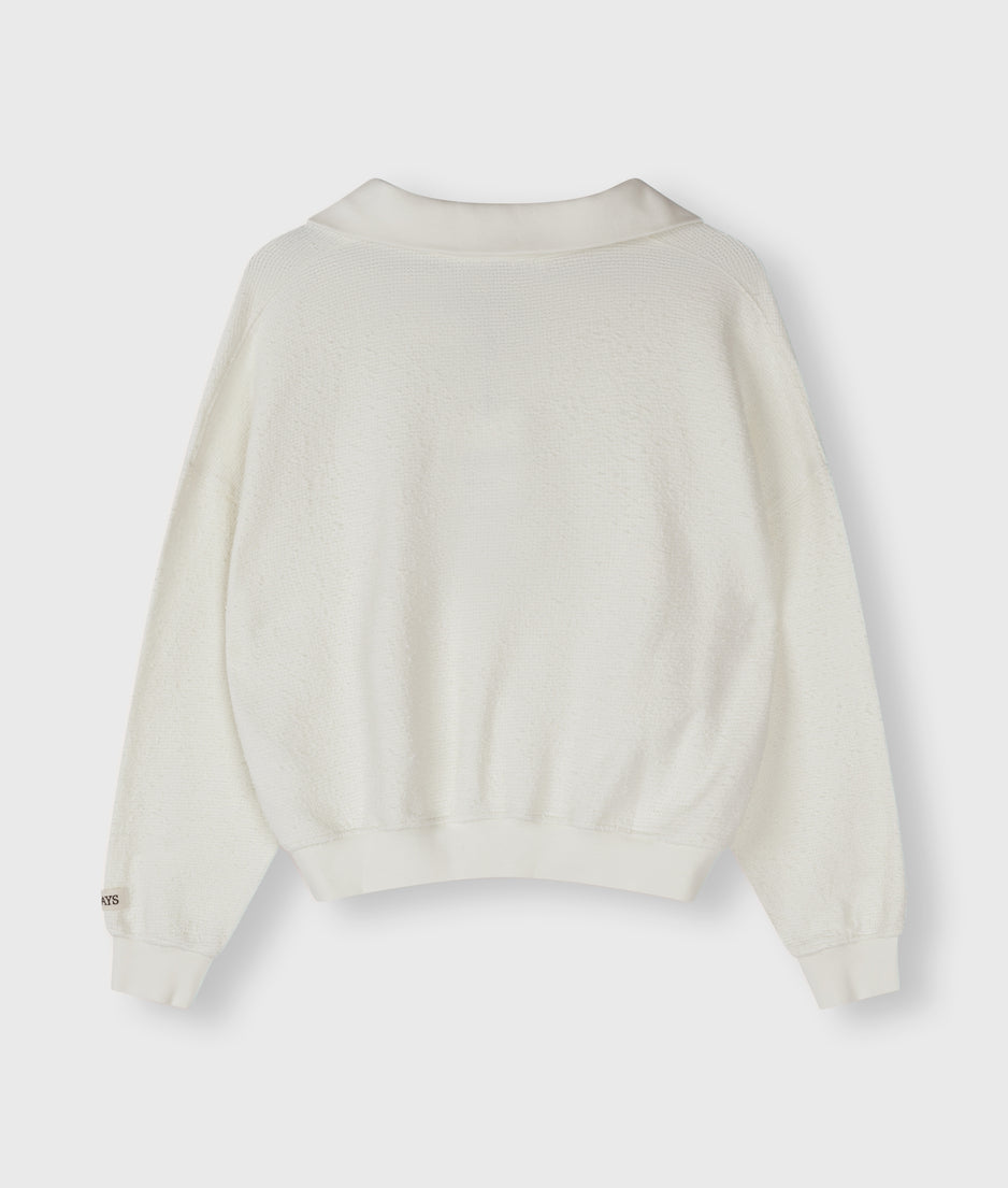 texture fleece polo sweater | ecru