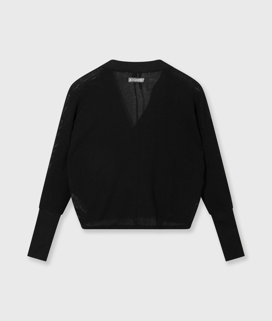 v-neck cardigan mesh | black