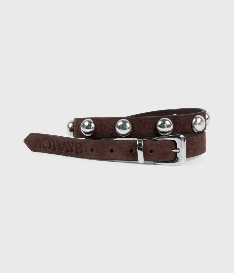 suede belt studs | deep brown