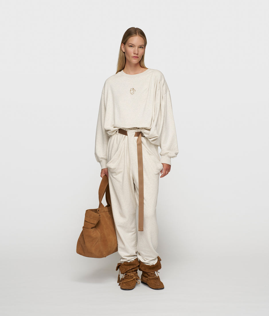 pleated belt jogger | soft white melee