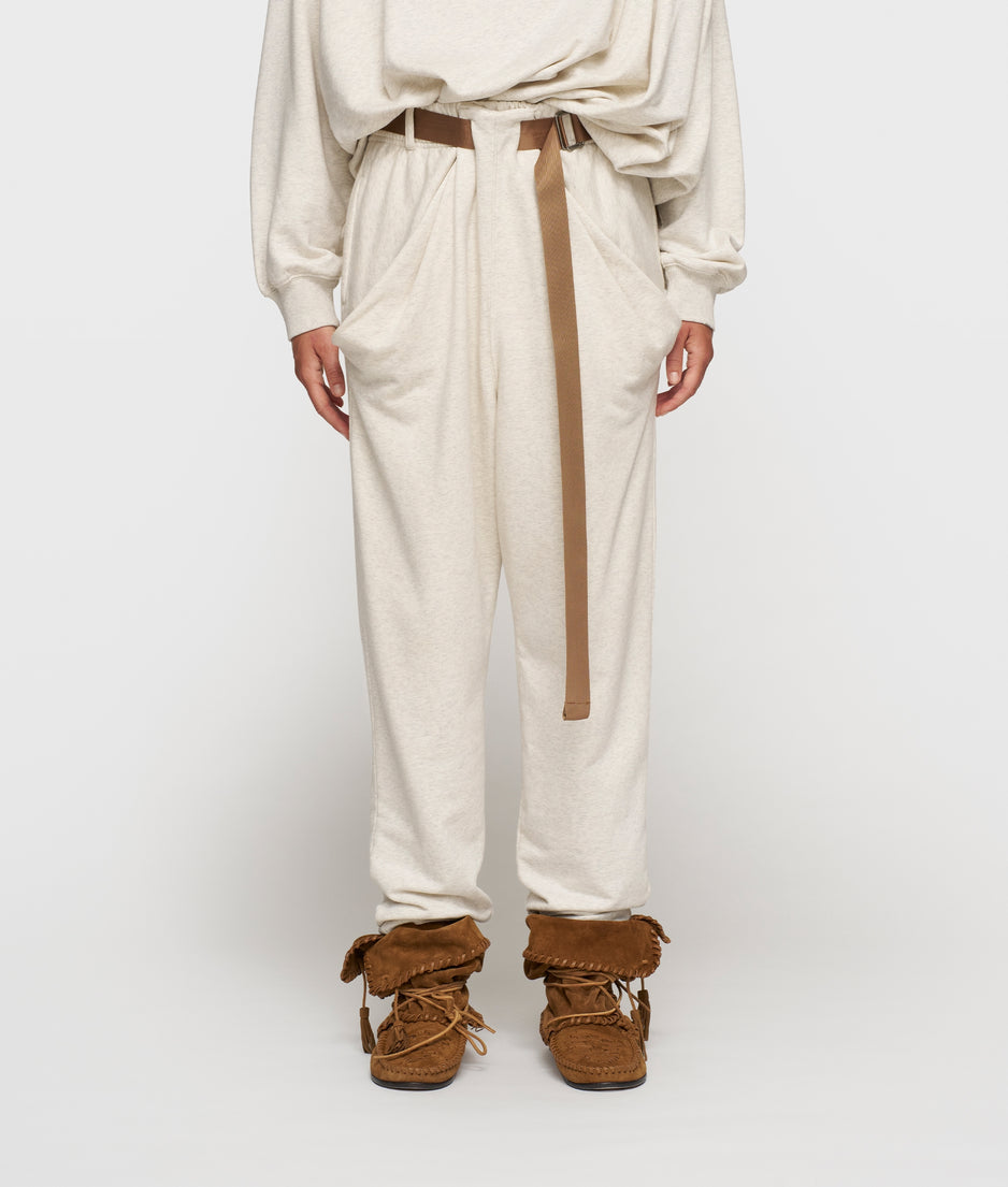 pleated belt jogger | soft white melee