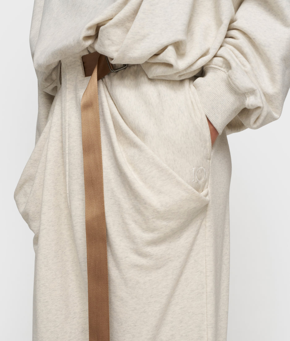 pleated belt jogger | soft white melee