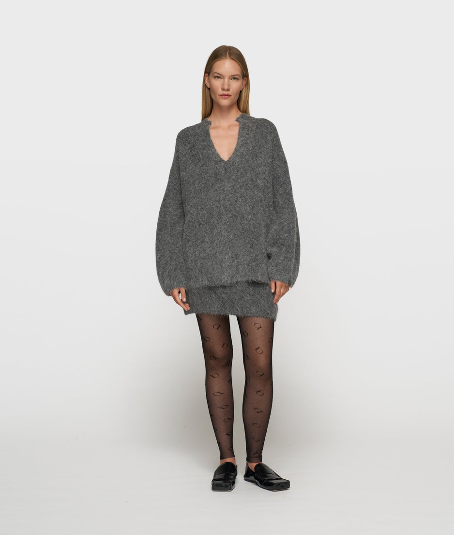 v-neck hairy knit sweater | antra melee