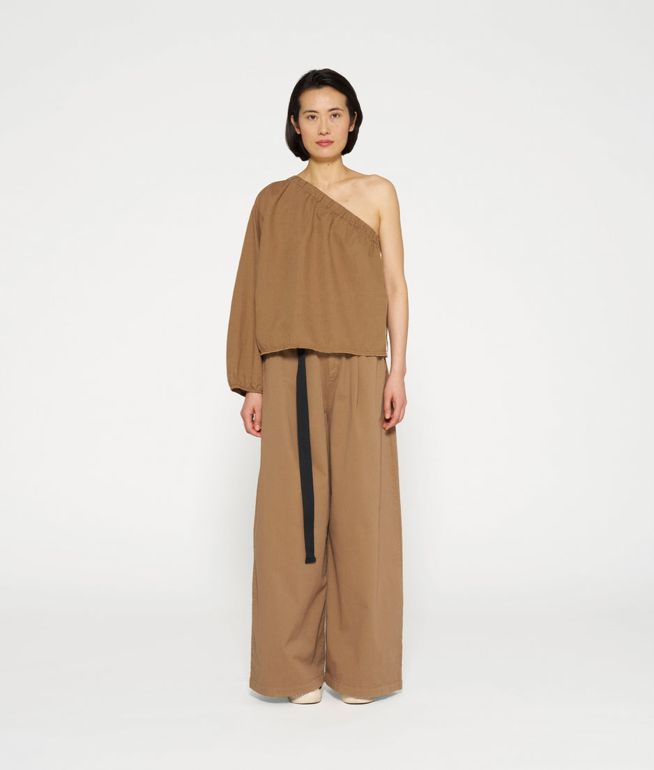 one shoulder top | cedar brown