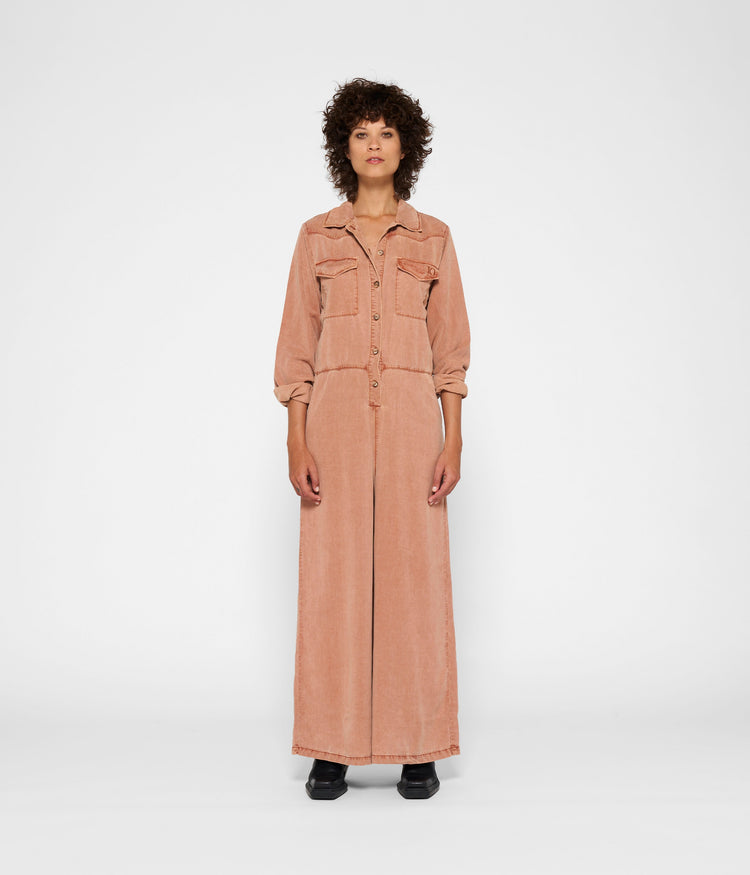 worker jumpsuit | saddle brown