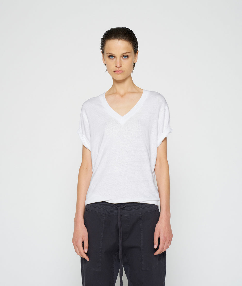 v-neck tee linen | white