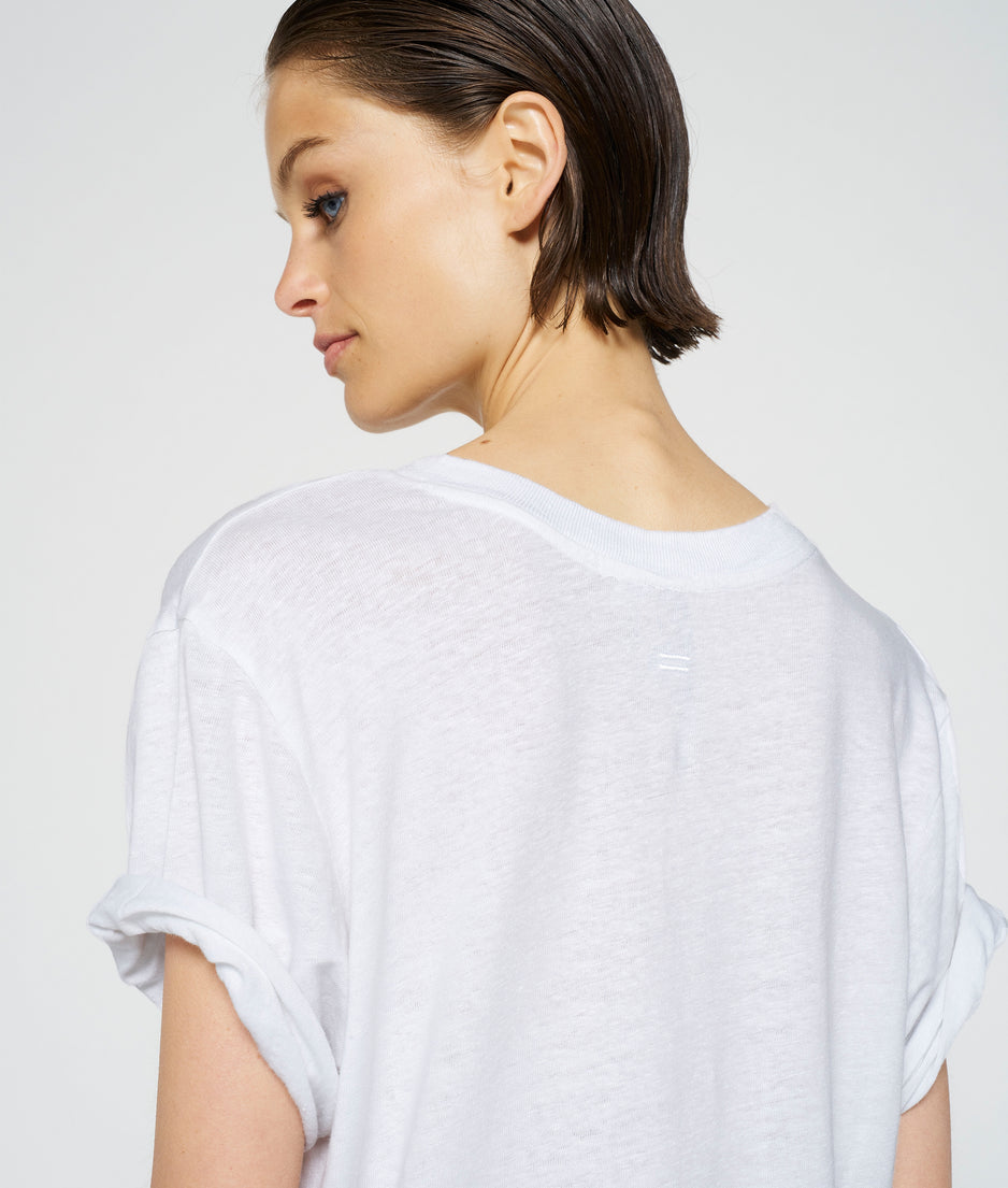 v-neck tee linen | white