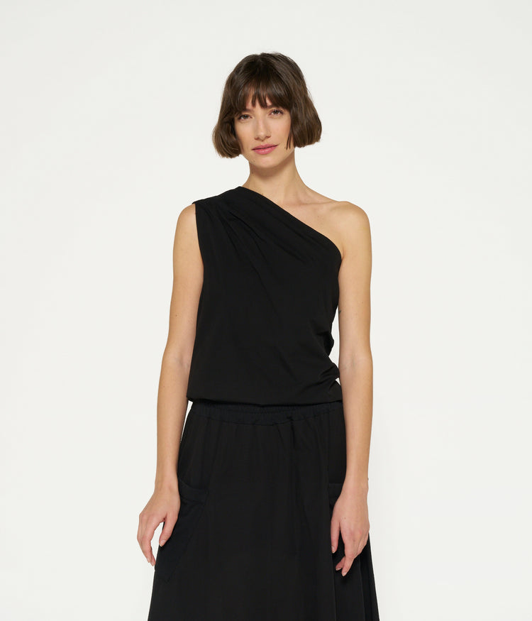 one shoulder top | black