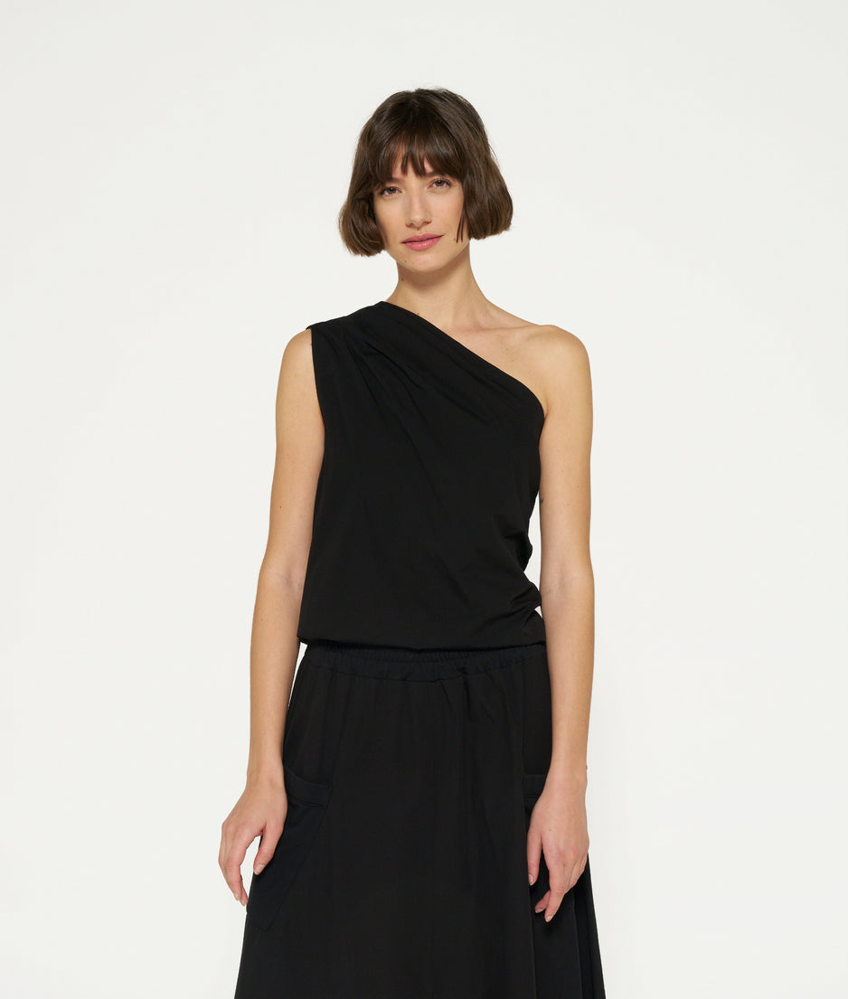 one shoulder top | black