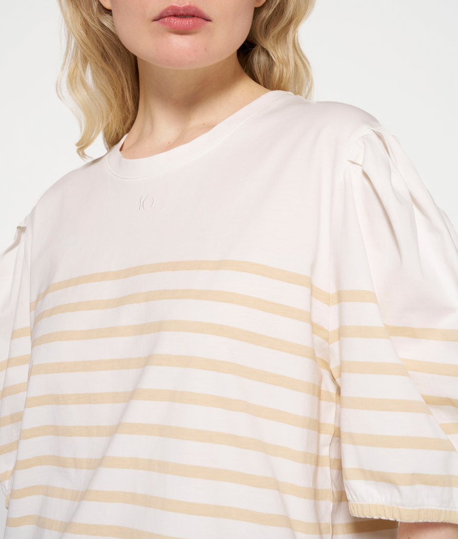 balloon sleeve tee stripes | ecru/natural