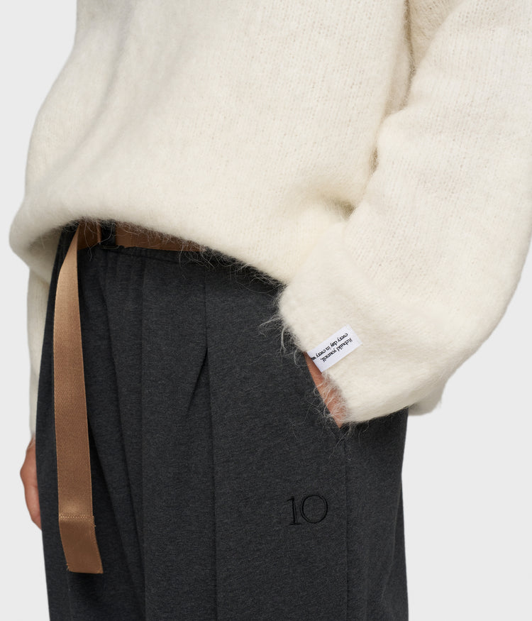v-neck hairy knit sweater | ecru