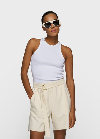 tank top rib pearls | white