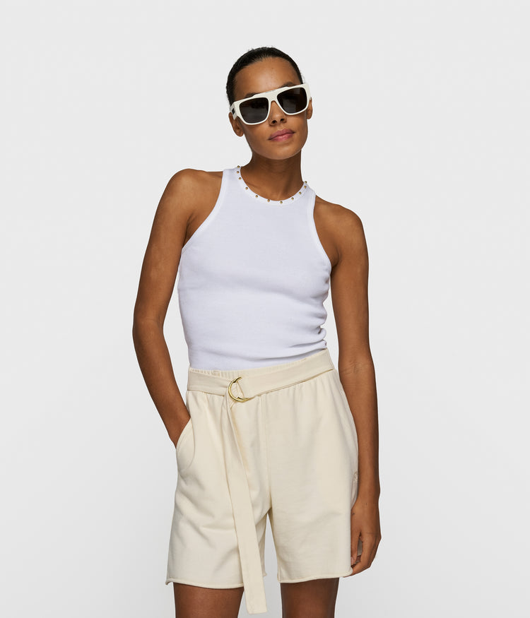 tank top rib pearls | white