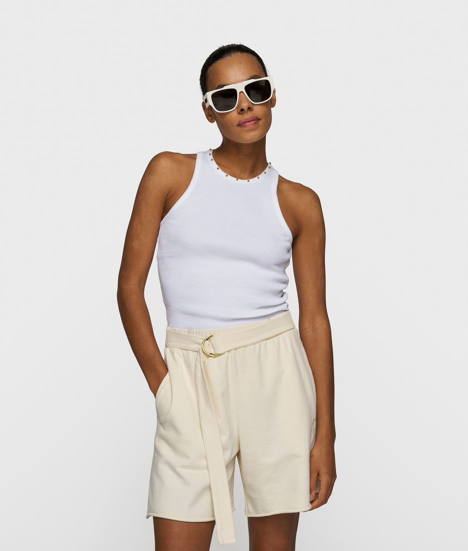 tank top rib pearls | white