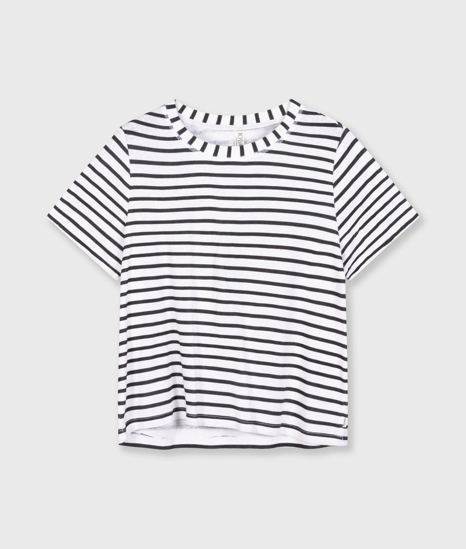 THE PETITE TEE LINEN STRIPES | white/black