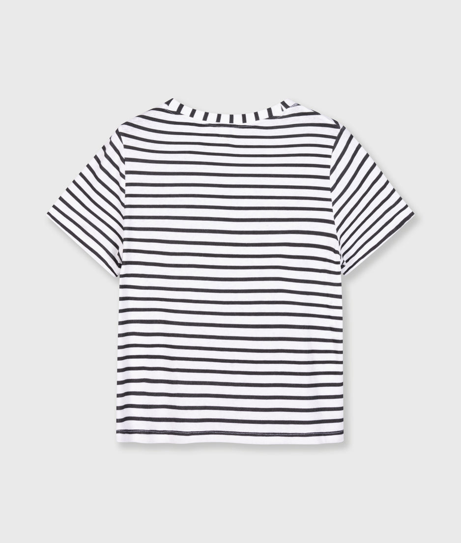 THE PETITE TEE LINEN STRIPES | white/black
