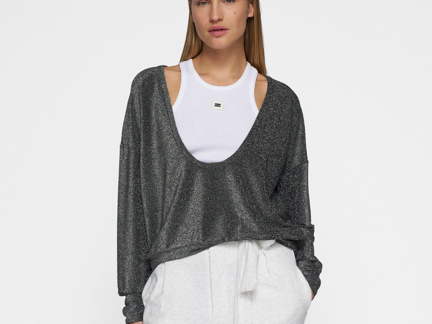 deep neck sweater glitter | black