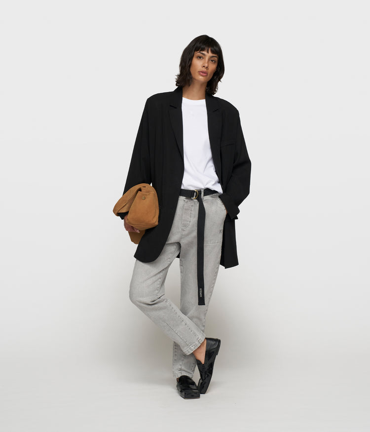 belted pants denim | grey wash