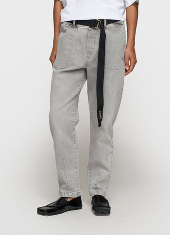 belted pants denim | grey wash