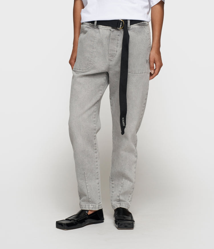 belted pants denim | grey wash