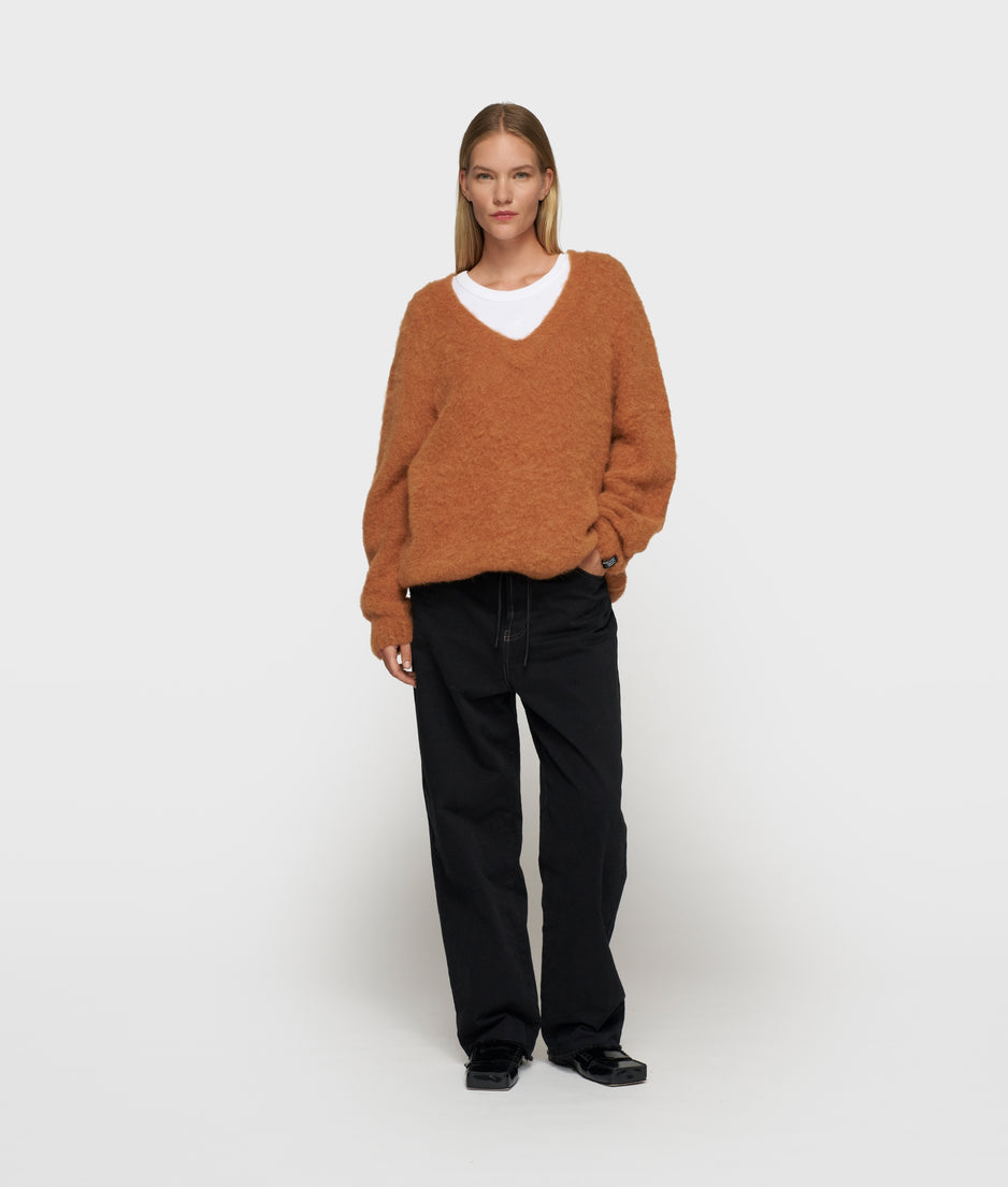 v-neck knit sweater | suede