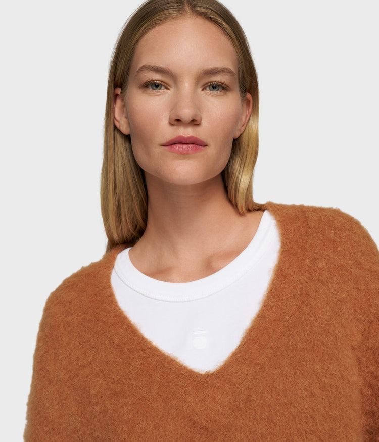 v-neck knit sweater | suede