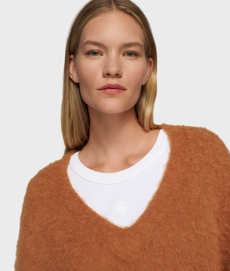 v-neck knit sweater | suede
