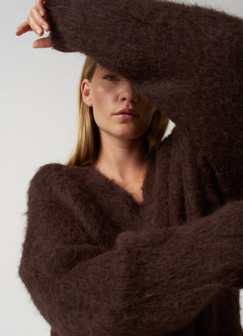 v-neck knit sweater | deep wine