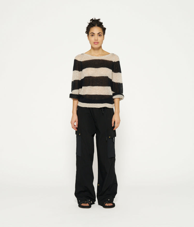 sweater thin knit stripes | safari/black