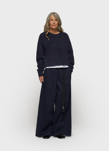 cropped hairy knit sweater | dark navy
