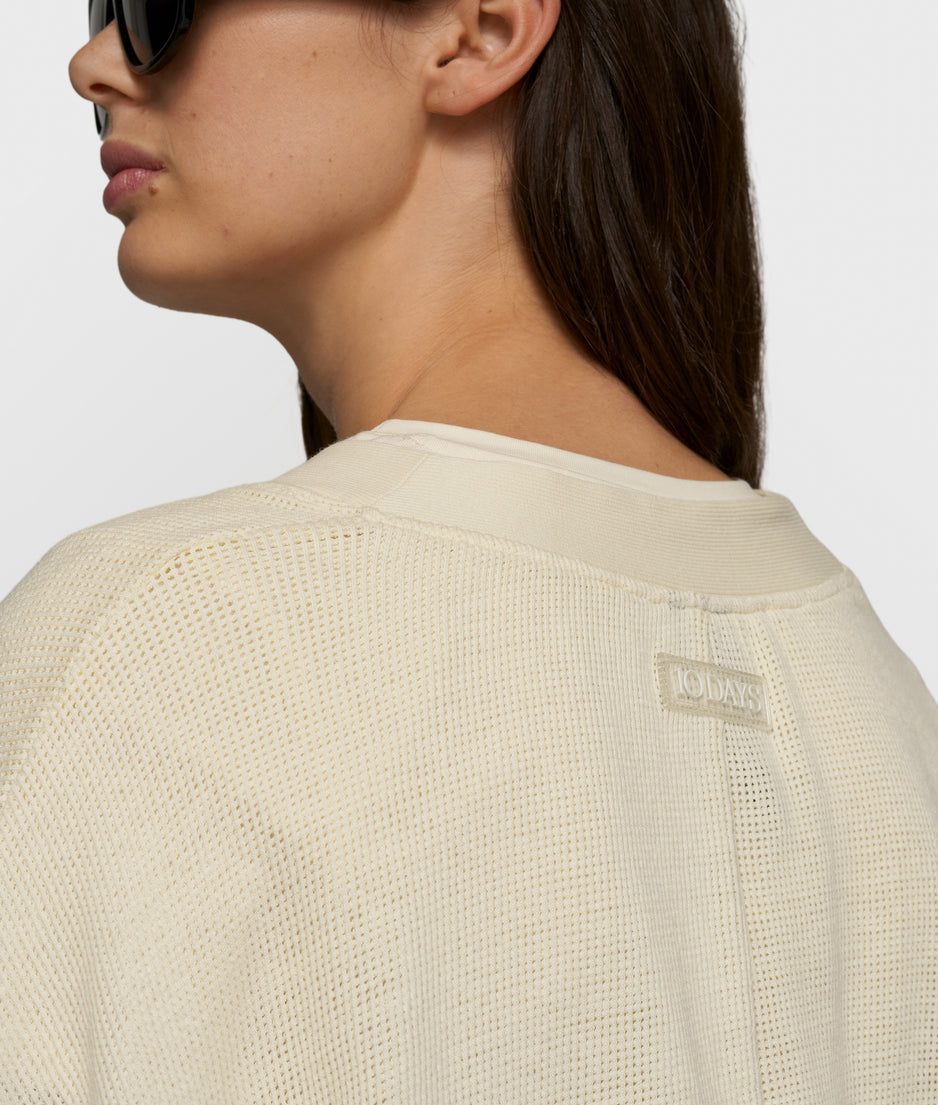 v-neck cardigan mesh | soft vanilla