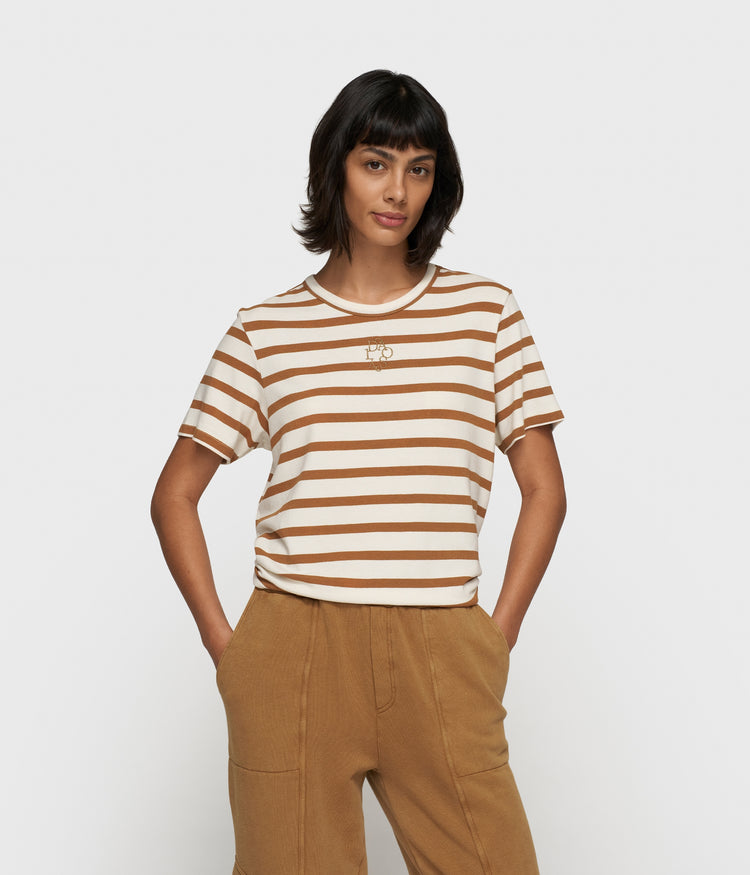 petite tee modal stripes | ecru/suede