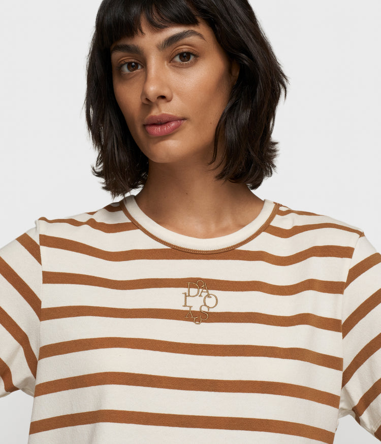 petite tee modal stripes | ecru/suede