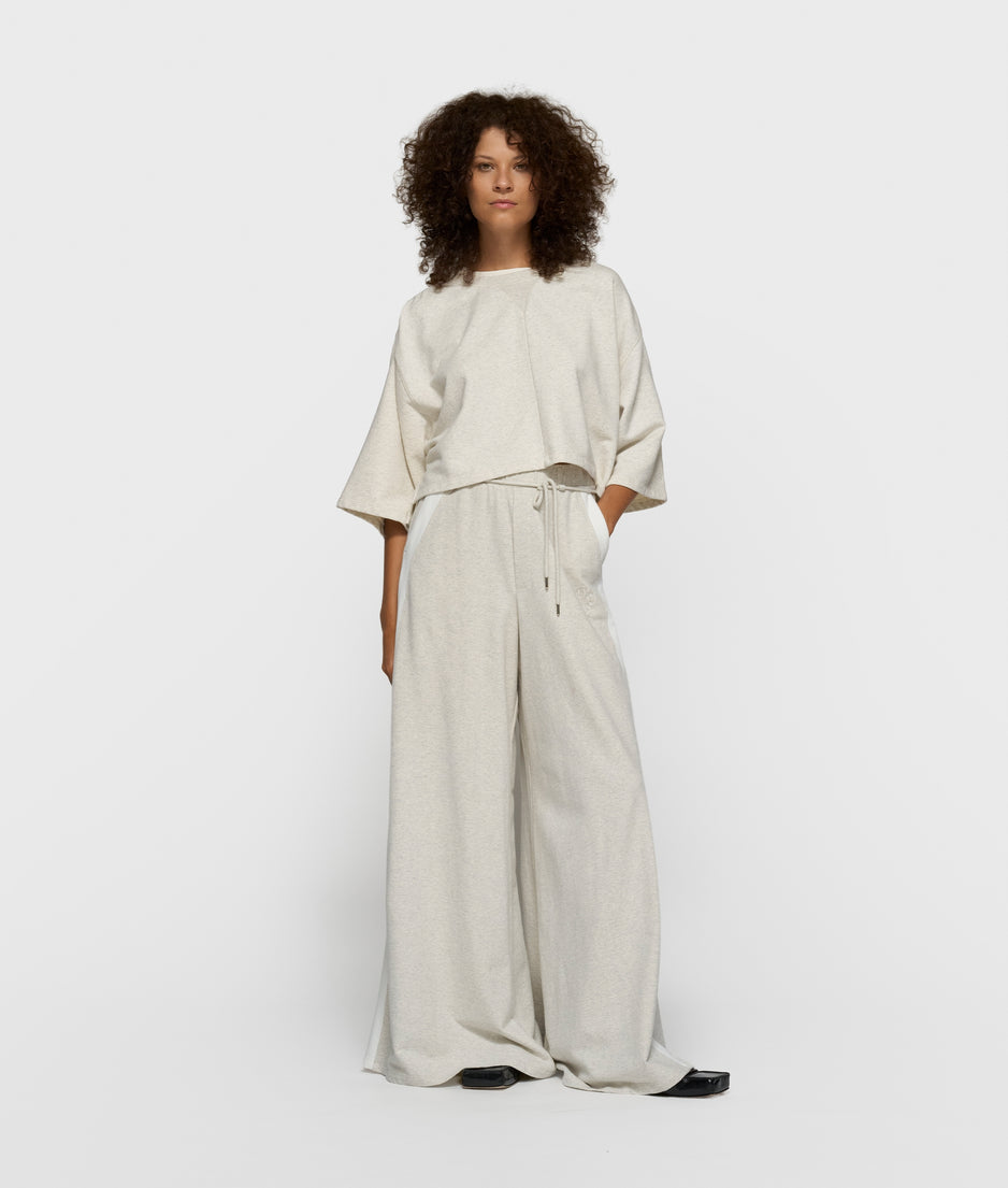 shoulder gathering tee | soft white melee