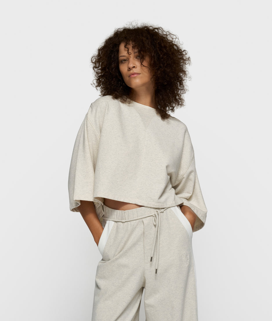 shoulder gathering tee | soft white melee