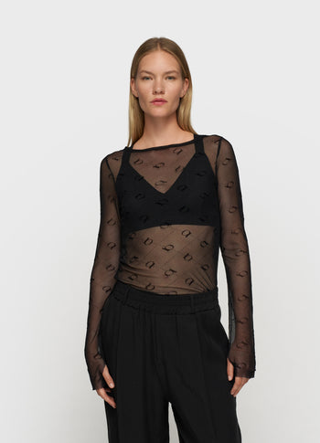 mesh long sleeve monogram | black
