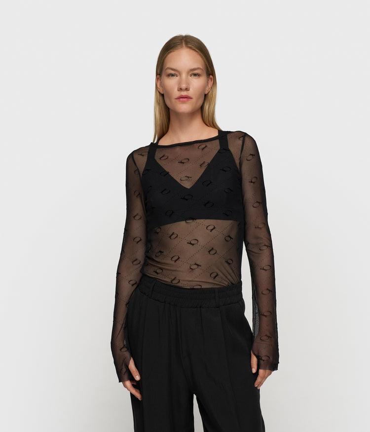 mesh long sleeve monogram | black