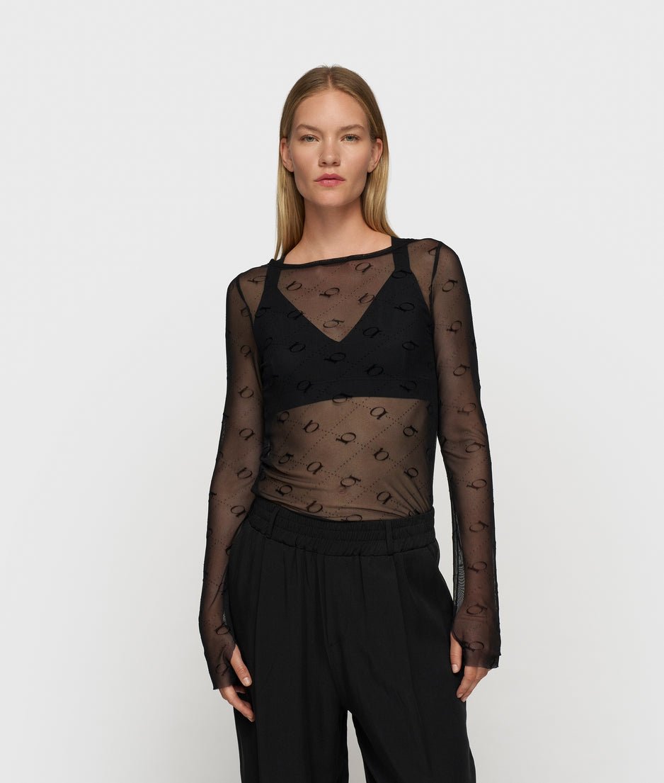 mesh long sleeve monogram | black