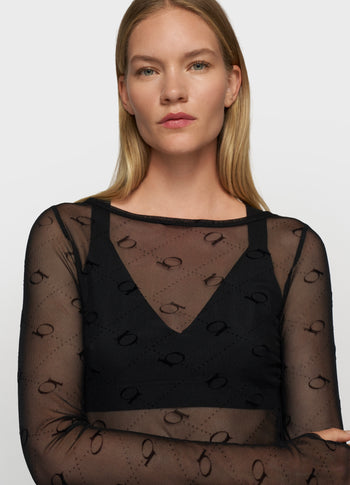 mesh long sleeve monogram | black