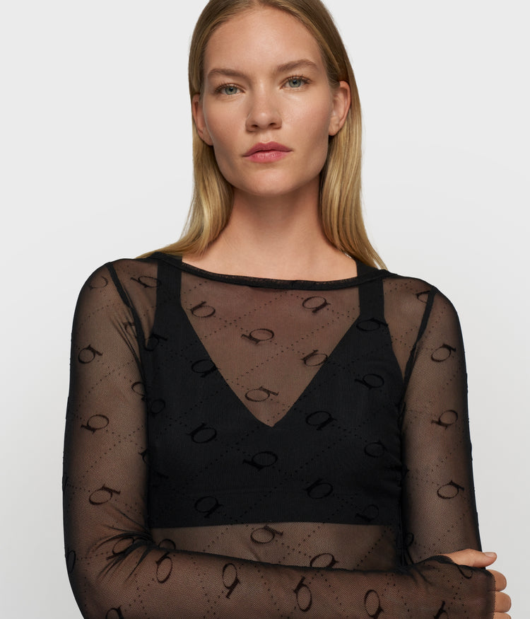 mesh long sleeve monogram | black