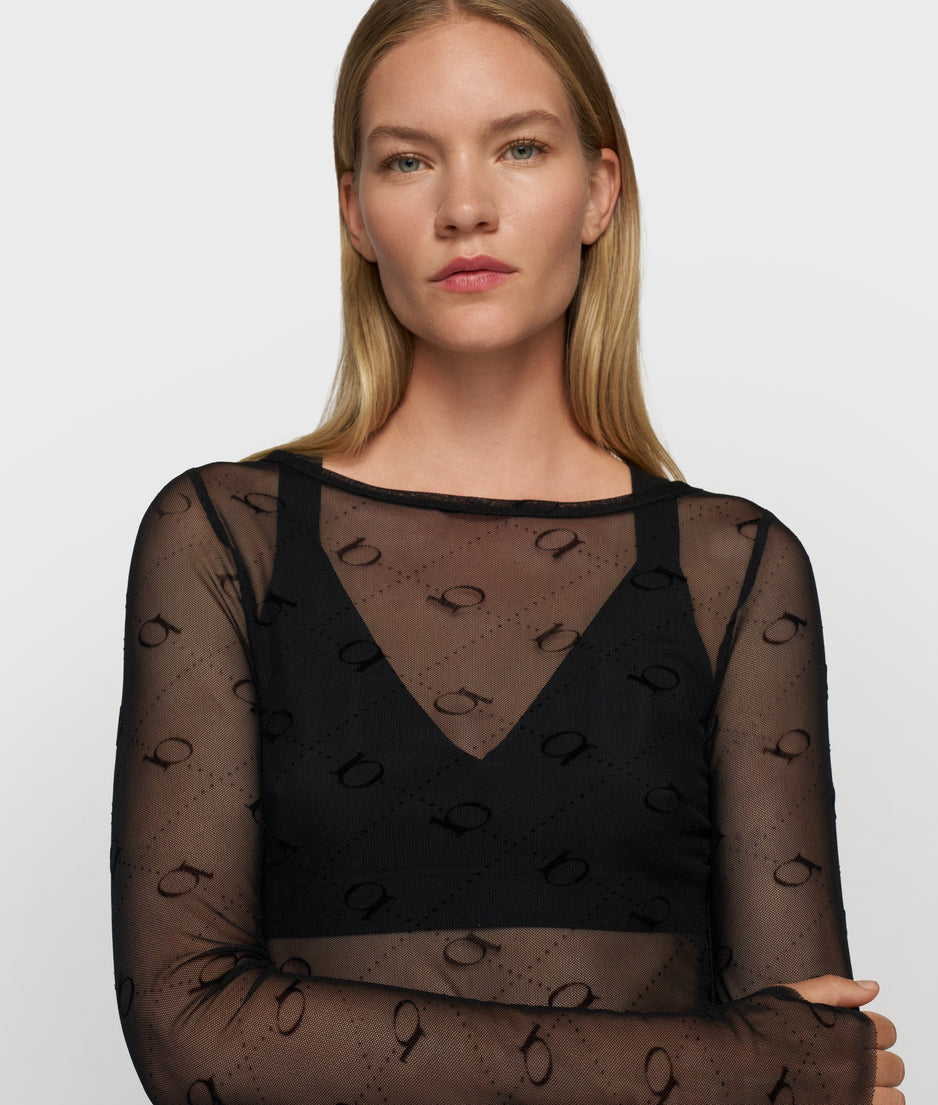 mesh long sleeve monogram | black