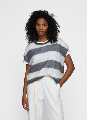 thin knit tee | antra melee/white grey melee