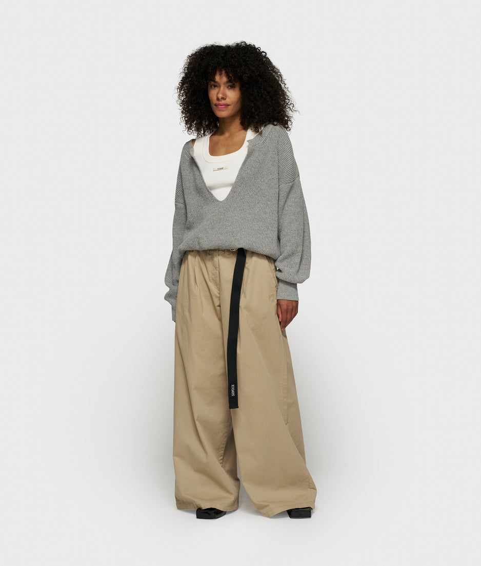 v-neck knit sweater cashmere | light grey melee