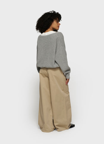 v-neck knit sweater cashmere | light grey melee